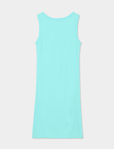 Robe maille côtelée sans manches coton bleu turquoise fille