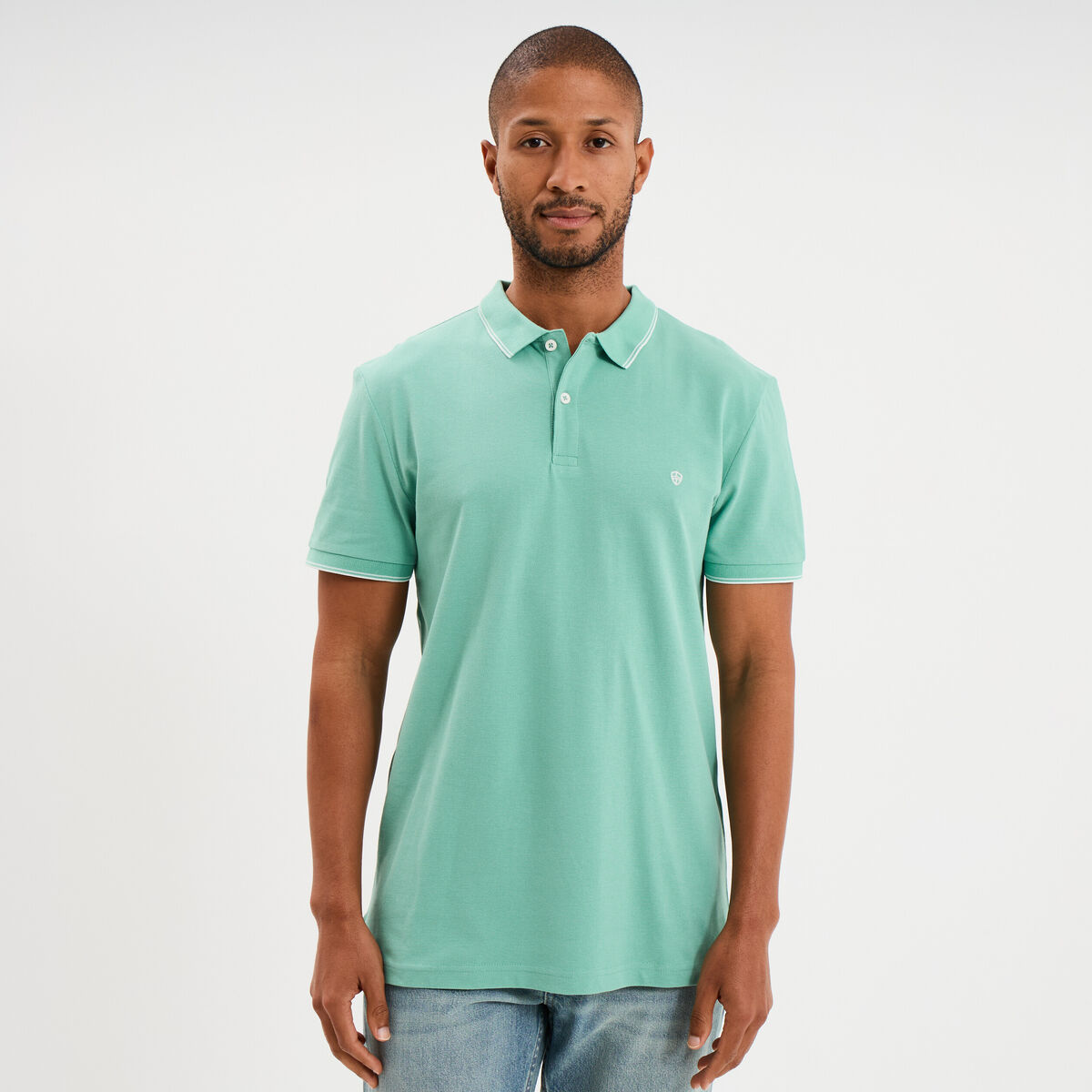 Polo piqu&eacute; coton manches courtes vert menthe homme