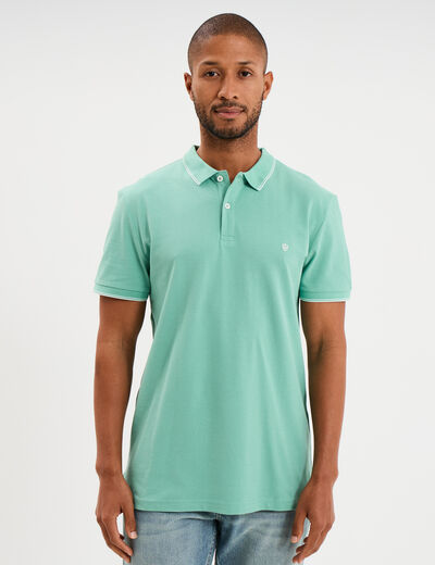 Polo piqu&eacute; coton manches courtes vert menthe homme