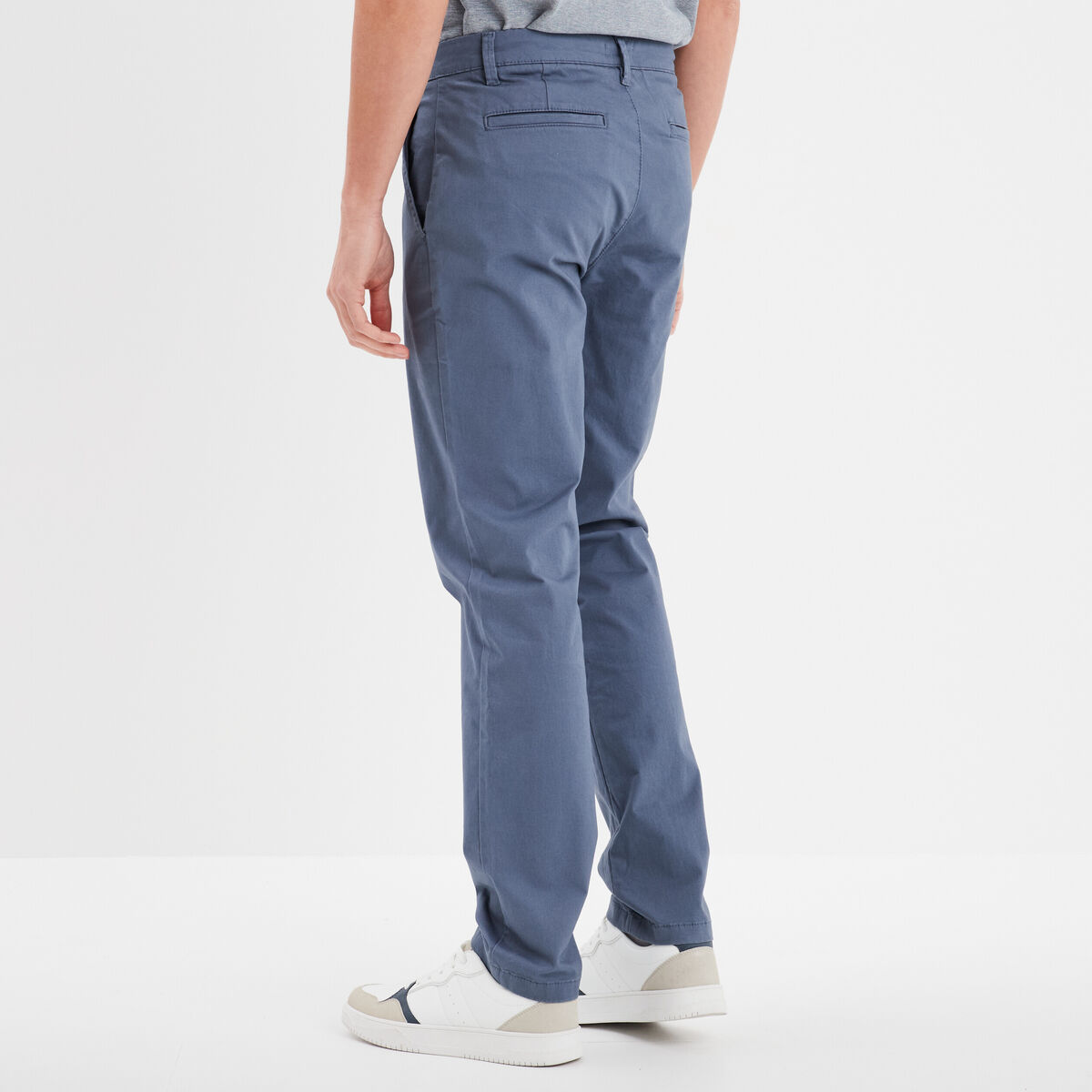 Pantalon chino droit stretch retroussé bleu gris homme
