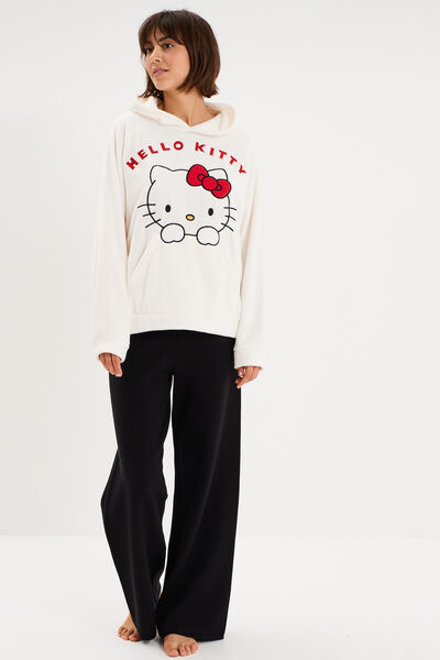 Sweat effet velours 1 poche Hello Kitty blanc femme