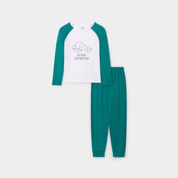 Ensemble pyjama pantalon coton vert émeraude garçon