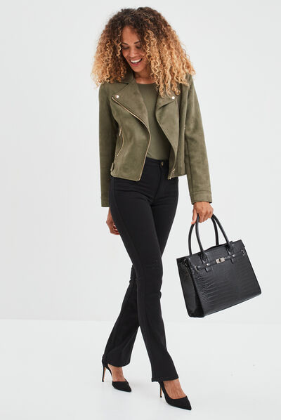 Jeans bootcut liserés métallisés denim noir femme