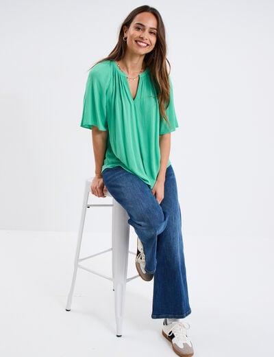 Blouse manches papillons col tunisien vert menthe femme