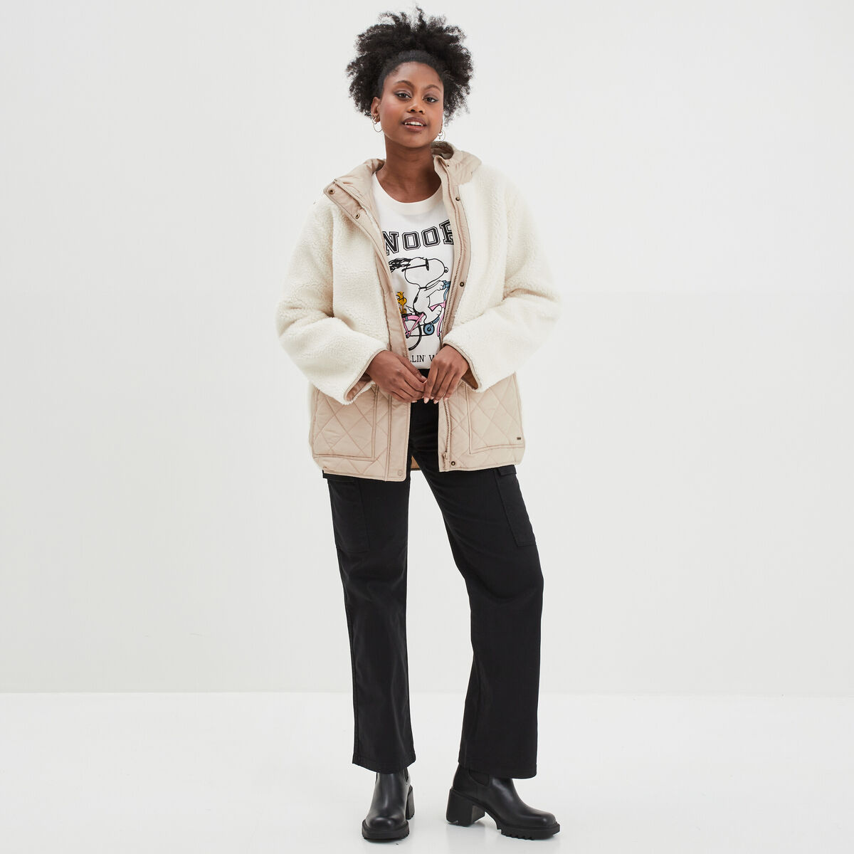 Pantalon cargo droit noir femme