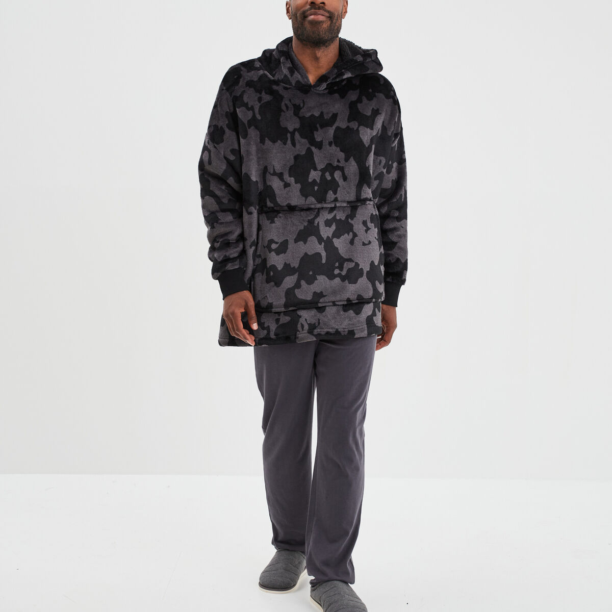 Sweat de pyjama oversize effet velours noir homme