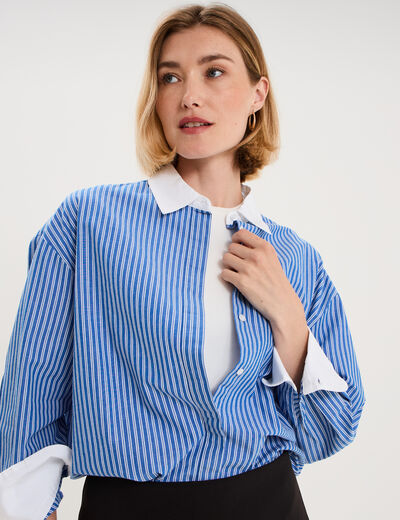 Chemise droite manches longues coton bleu femme