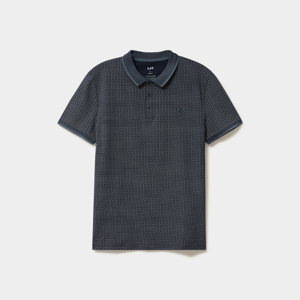 Polo slim manches courtes stretch bleu marine homme