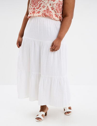 Jupe longue évasée gaze de coton blanc femme grande taille