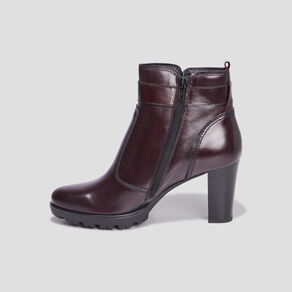 Bottines à talons avec boucles en cuir bordeaux femme