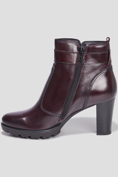 Bottines à talons avec boucles en cuir bordeaux femme