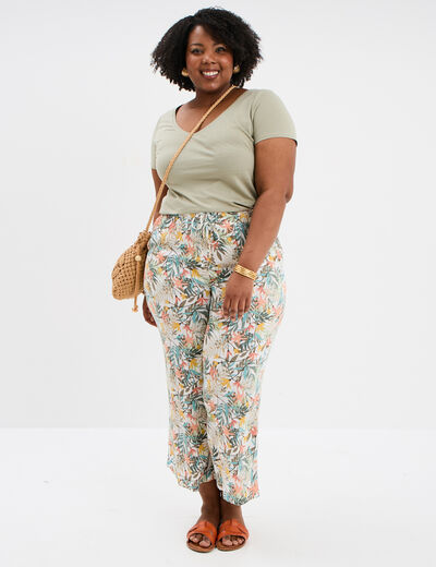 Pantalon large fluide taille haute blanc femme grande taille