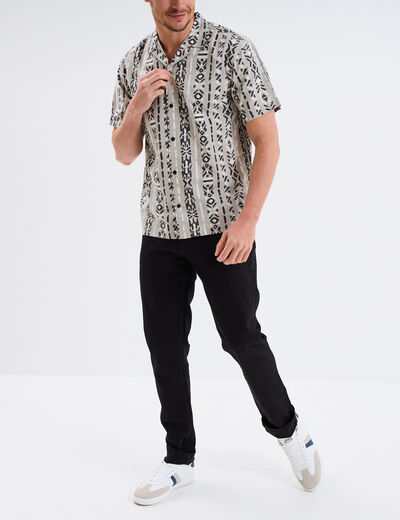 Chemise col cubain manches courtes coton taupe homme