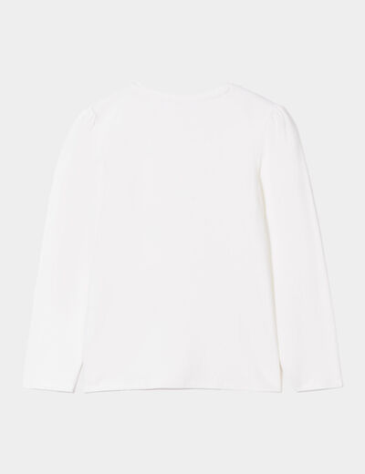 T-shirt coton manches longues à fronces ivoire fille