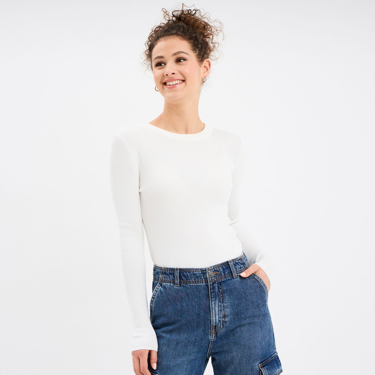 Pull c&ocirc;tel&eacute; manches longues Creeks blanc femme
