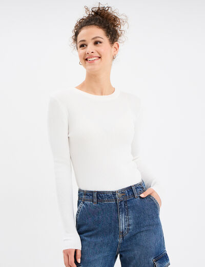 Pull côtelé manches longues Creeks blanc femme