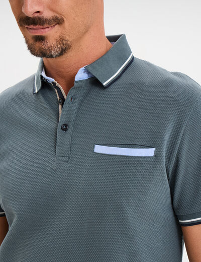 Polo piqu&eacute; manches courtes coton vert fonc&eacute; homme