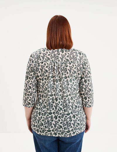 T-shirt col tunisien manches 3/4 ecru femme grande taille