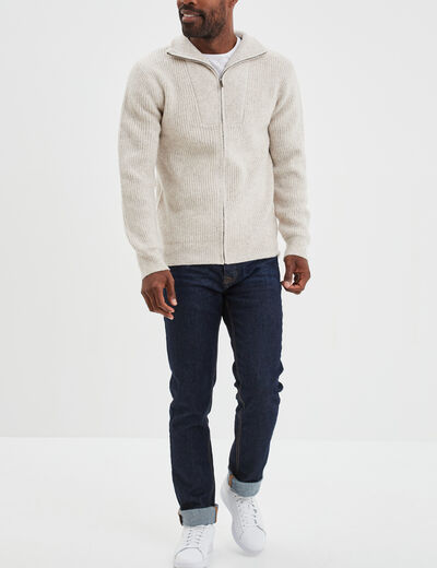 Gilet col camionneur zippé côtelé beige homme