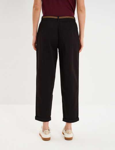 Pantalon chino regular ceinture tress&eacute;e noir femme