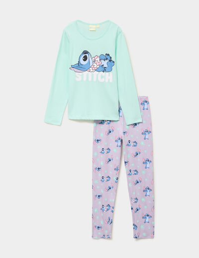 Ensemble pyjama 2 pi&egrave;ces coton Stitch vert clair fille