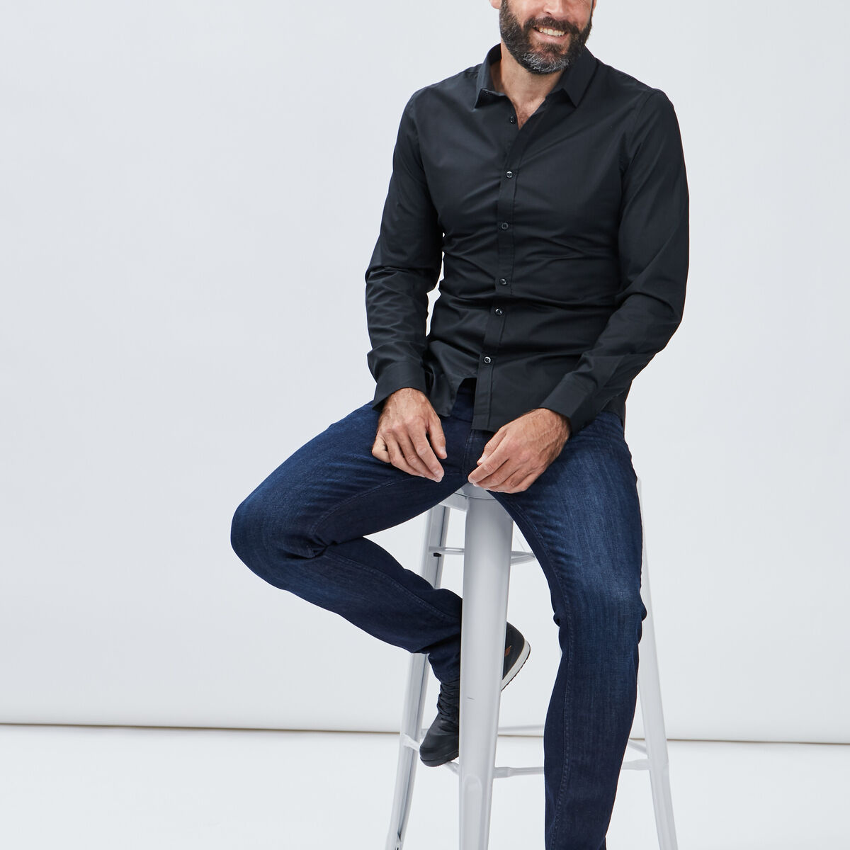 Chemise stretch manches longues noir homme