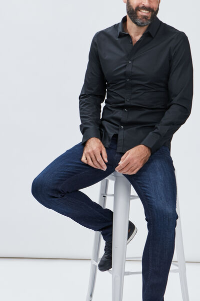 Chemise stretch manches longues noir homme