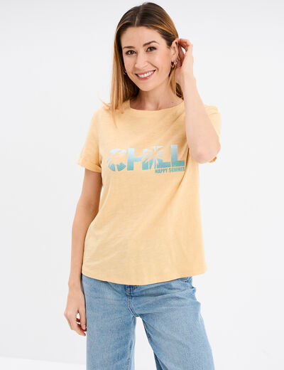 T-shirt manches courtes coton jaune femme