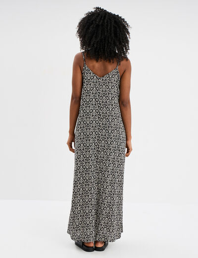 Robe longue droite fluide à bretelles noir femme