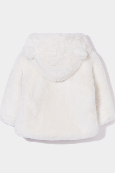 Veste à capuche imitation fourrure blanc bébé fille