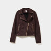 Veste courte esprit biker effet suédine marron foncé femme