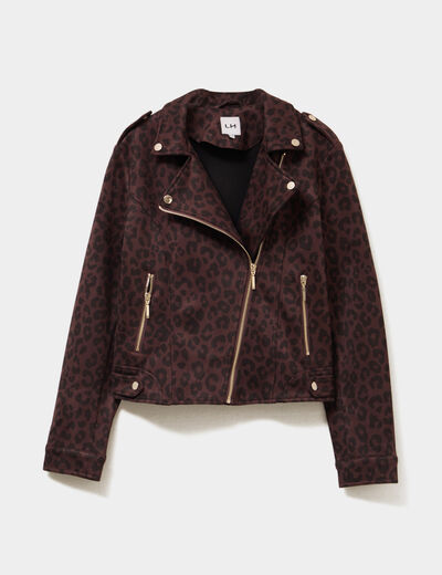 Veste courte esprit biker effet suédine marron foncé femme