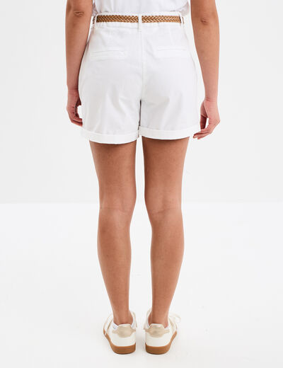 Short chino ceinture tress&eacute;e blanc femme