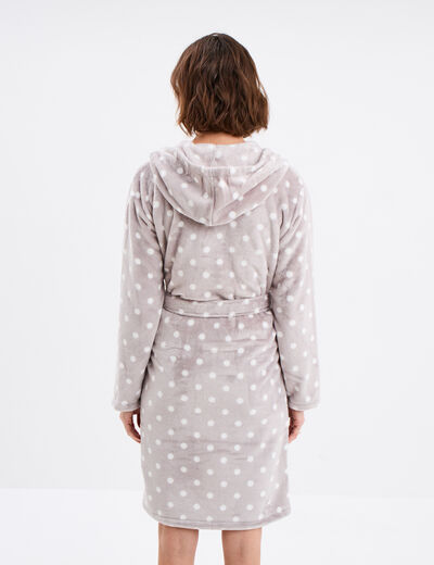 Peignoir long effet polaire à capuche gris femme