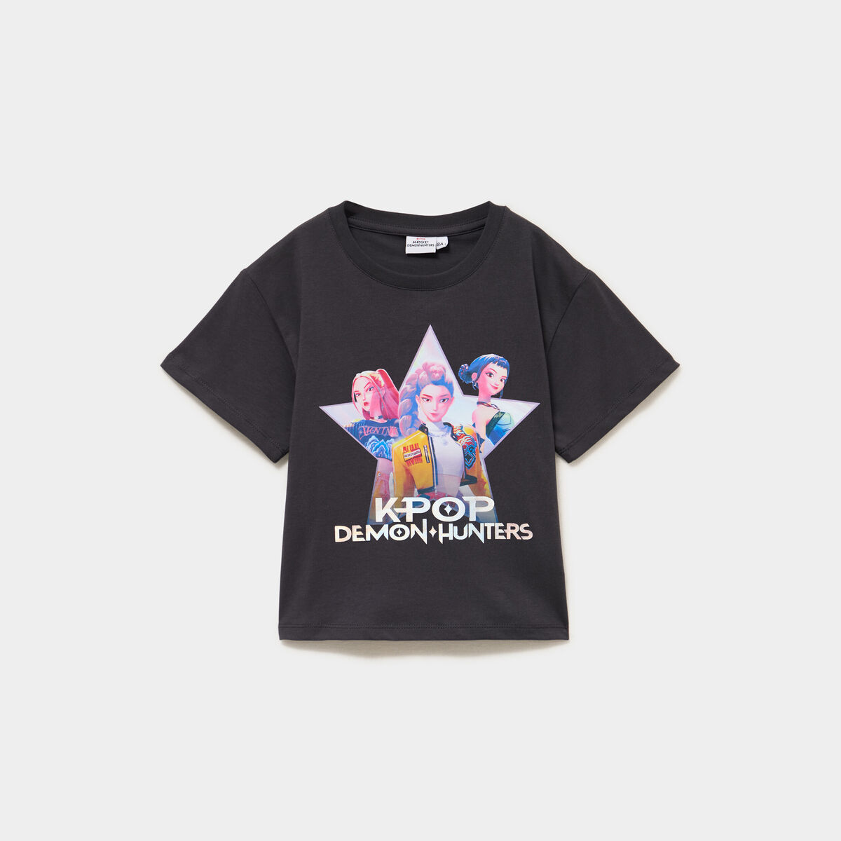 T-shirt coton K-pop Demon Hunters gris fonc&eacute; fille