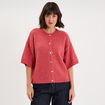 Gilet boutonn&eacute; manches courtes col rond rose cerise femme