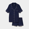Ensemble pyjama fluide short et chemise bleu marine femme