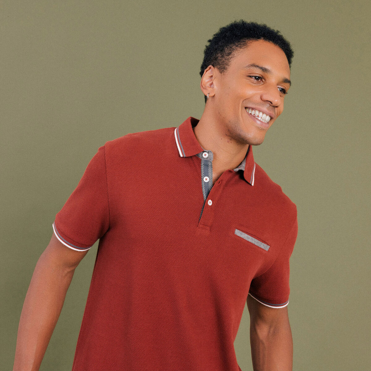 Polo manches courtes 1 poche coton rouge foncé homme