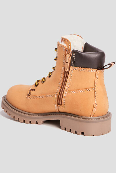 Bottines fourrées en cuir camel garçon