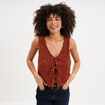 D&eacute;bardeur nou&eacute; effet dentelle macram&eacute; camel femme