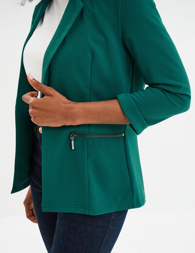 Veste blazer cintré manches 3/4 vert foncé femme