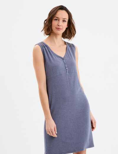 Chemise de nuit sans manches à dentelle bleu gris femme