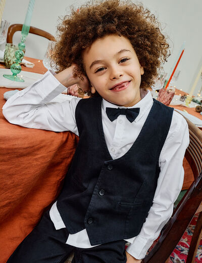 Ensemble 3 pi&egrave;ces chemise veste noeud noir gar&ccedil;on