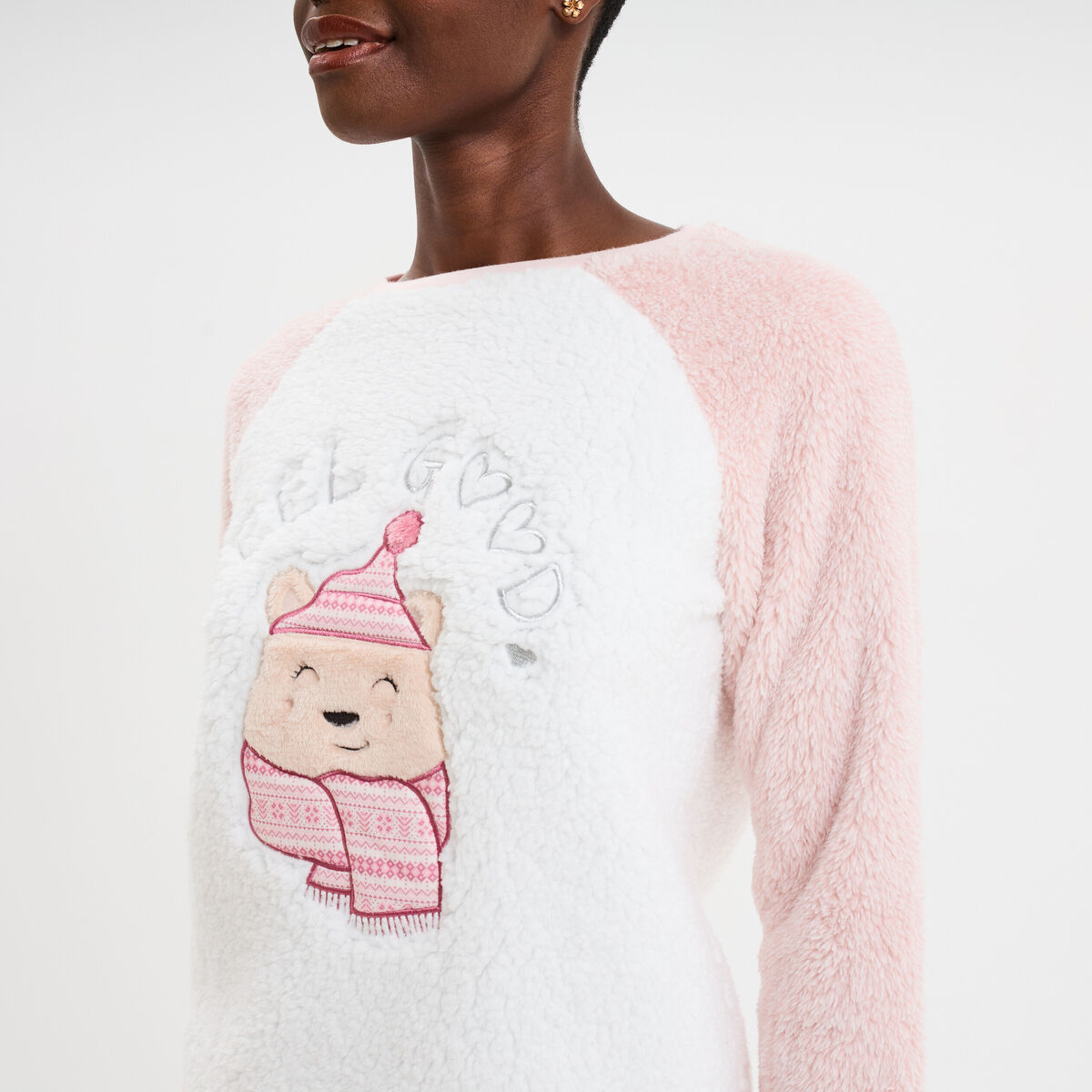 Ensemble pyjama effet polaire 2 pi&egrave;ces rose femme