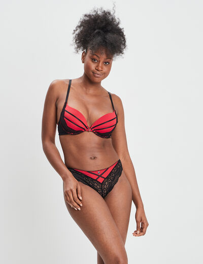 Soutien-gorge push-up micro dentelle rouge femme