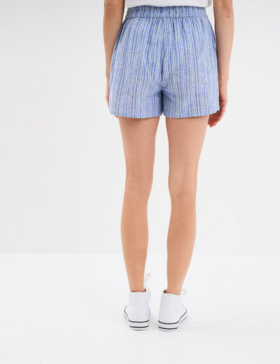 Short fluide coton lin taille élastiquée bleu femme