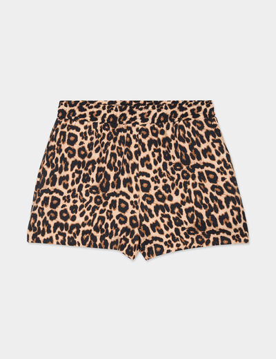 Short fluide taille élastiquée beige femme