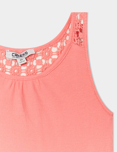 Débardeur côtelé dos macramé Creeks rose framboise fille