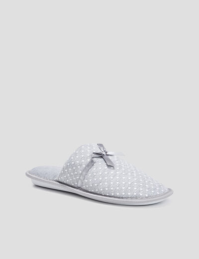 Chaussons mules petits coeurs gris femme
