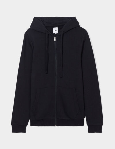 Sweat zippé molleton à capuche noir homme